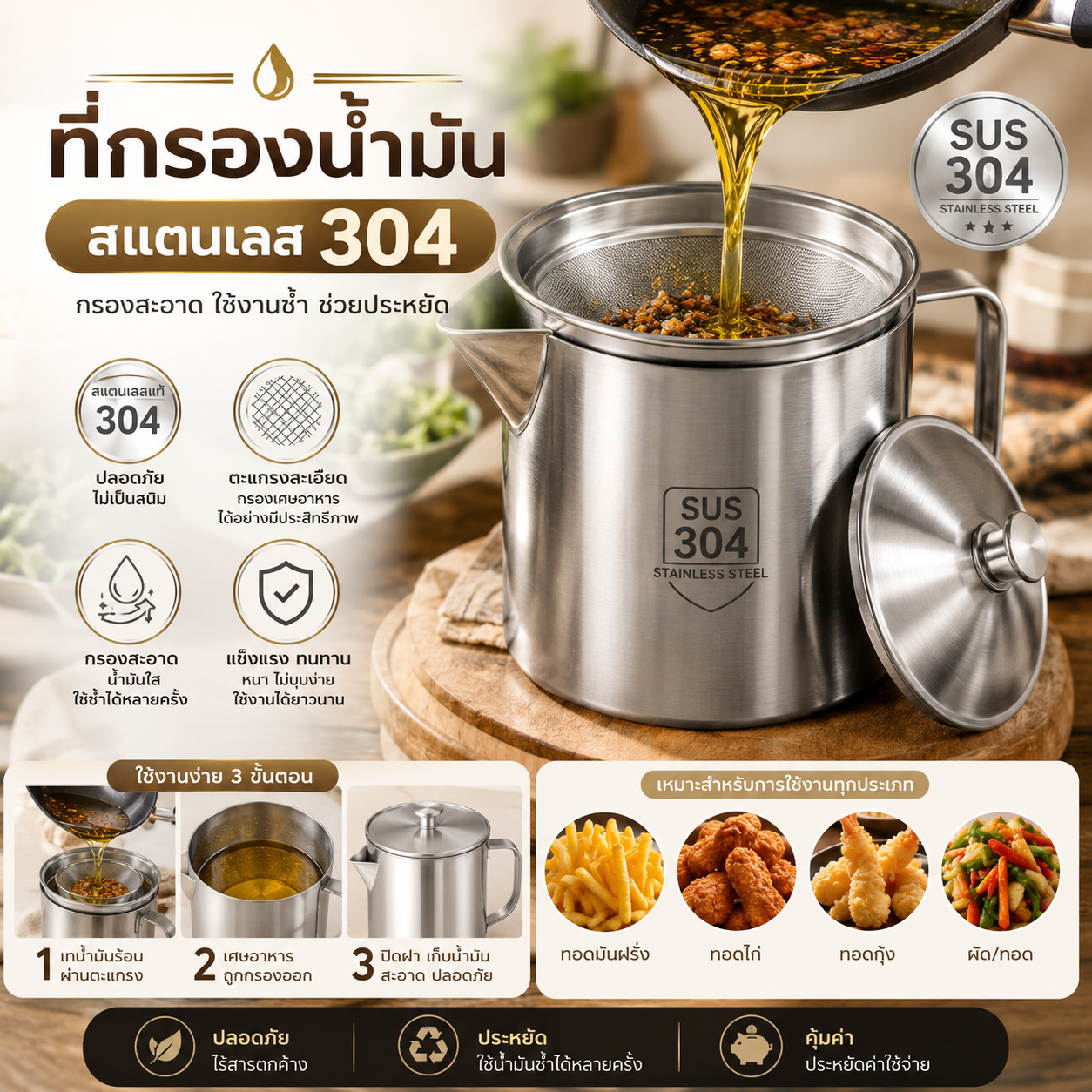 ที่กรองน้ำมัน วัสดุสแตน 304
